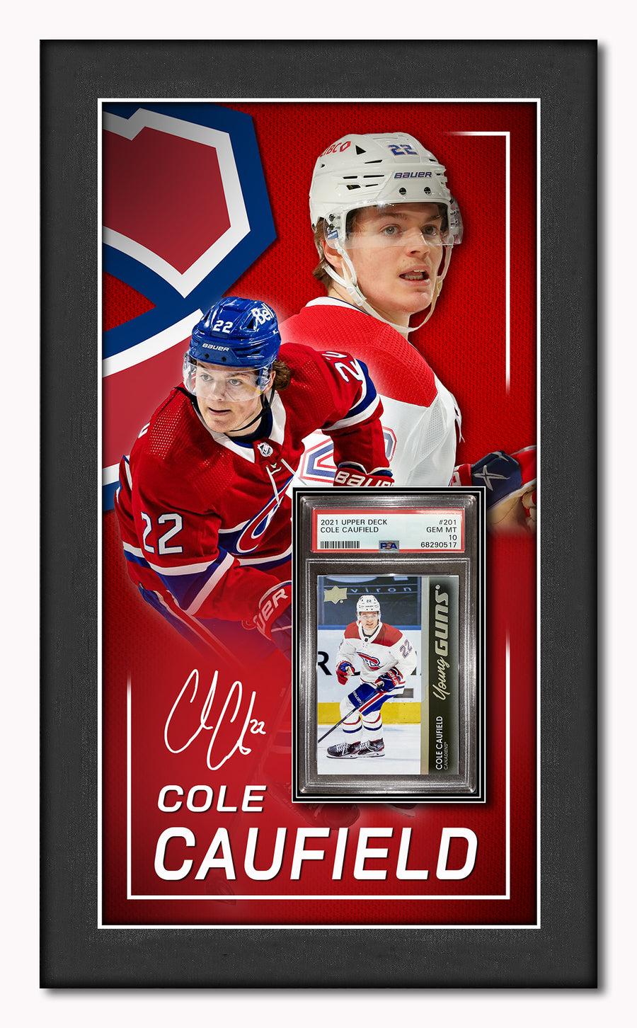 Cole Caufield MTL/cadre en acrylique (PSA)