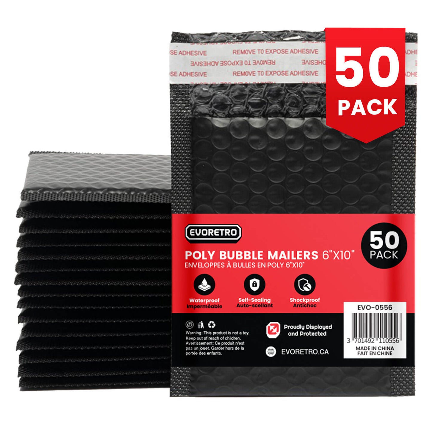 EVORETRO 50x Poly Bubble Mailers  6x10" – Black Protective Shipping Envelopes
