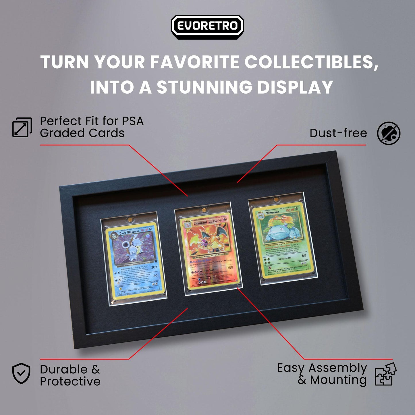 EVORETRO Wooden Display Frame for Magnetic Card Holders