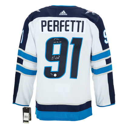 Cole Perfetti Winnipeg Jets Signed & Dated 1st Goal adidas Jersey #/91