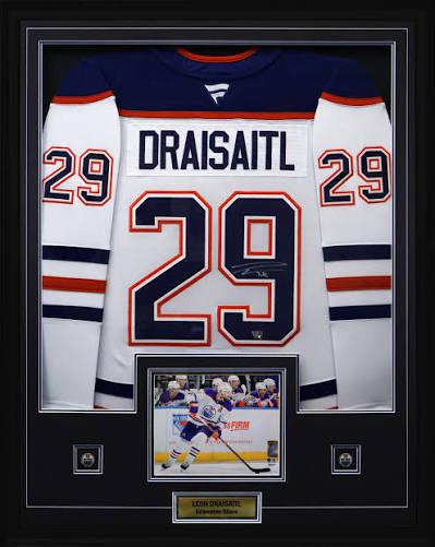 Leon Draisaitl Signed Jersey Framed 34x42 Edmonton Oilers White Fanatics Premium